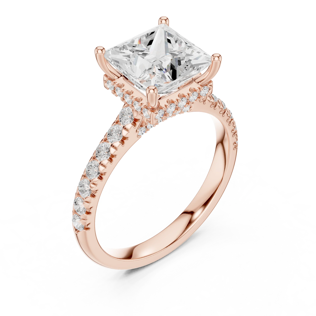3.67 CTW Princess Moissanite Cathedral Engagement Diamond Ring with Slim Micropavé Band in 18K White Gold