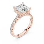 3.67 CTW Princess Moissanite Cathedral Engagement Diamond Ring with Slim Micropavé Band in 18K White Gold