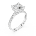 3.67 CTW Princess Moissanite Cathedral Engagement Diamond Ring with Slim Micropavé Band in 18K White Gold
