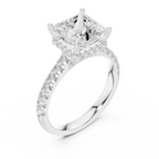 3.67 CTW Princess Moissanite Cathedral Engagement Diamond Ring with Slim Micropavé Band in 18K White Gold