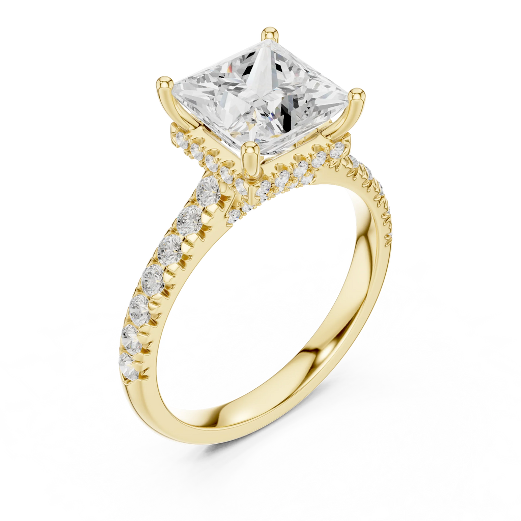 3.67 CTW Princess Moissanite Cathedral Engagement Diamond Ring with Slim Micropavé Band in 18K White Gold