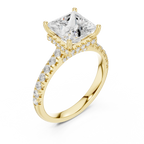 3.67 CTW Princess Moissanite Cathedral Engagement Diamond Ring with Slim Micropavé Band in 18K White Gold
