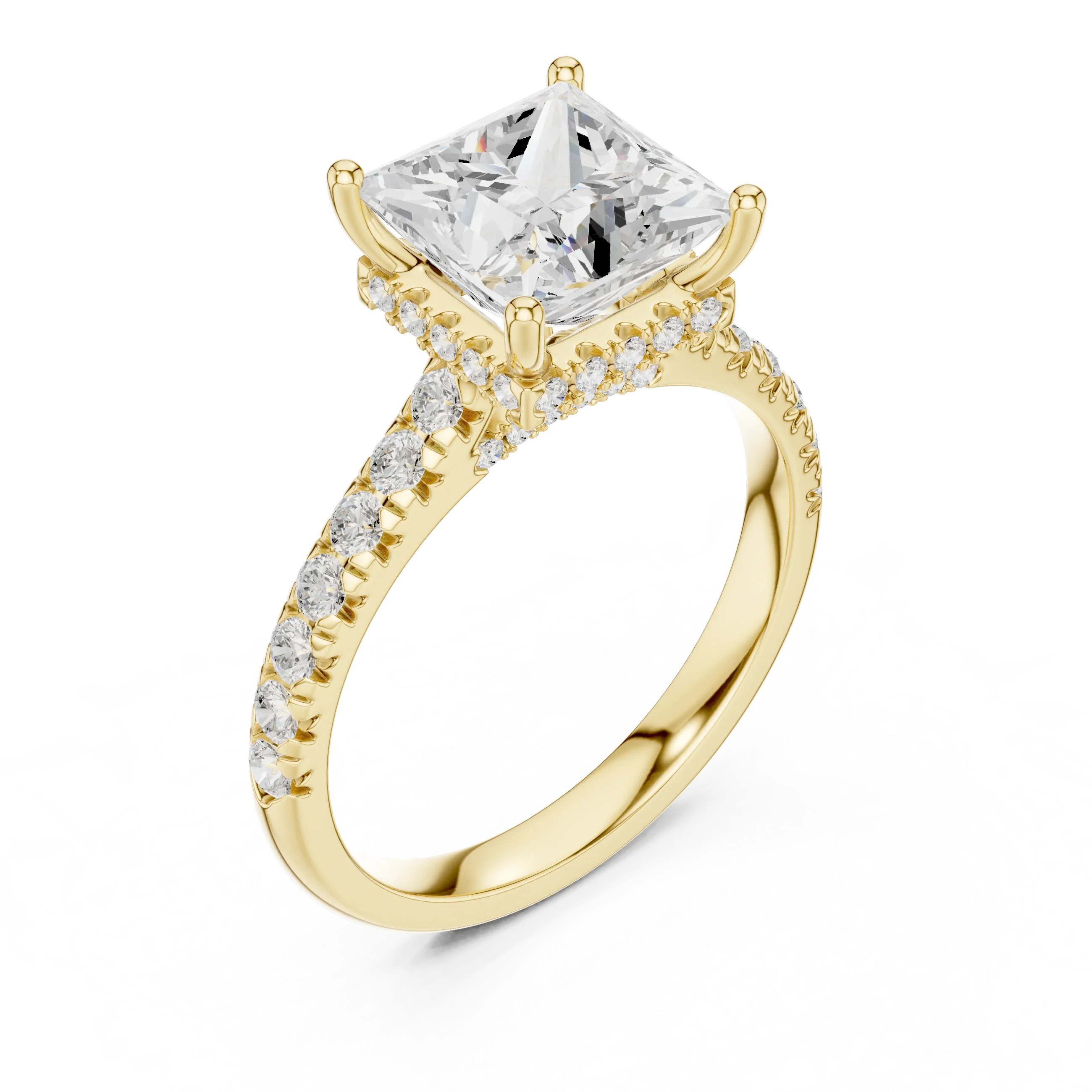 3.67 CTW Princess Moissanite Cathedral Engagement Diamond Ring with Slim Micropavé Band in 18K White Gold