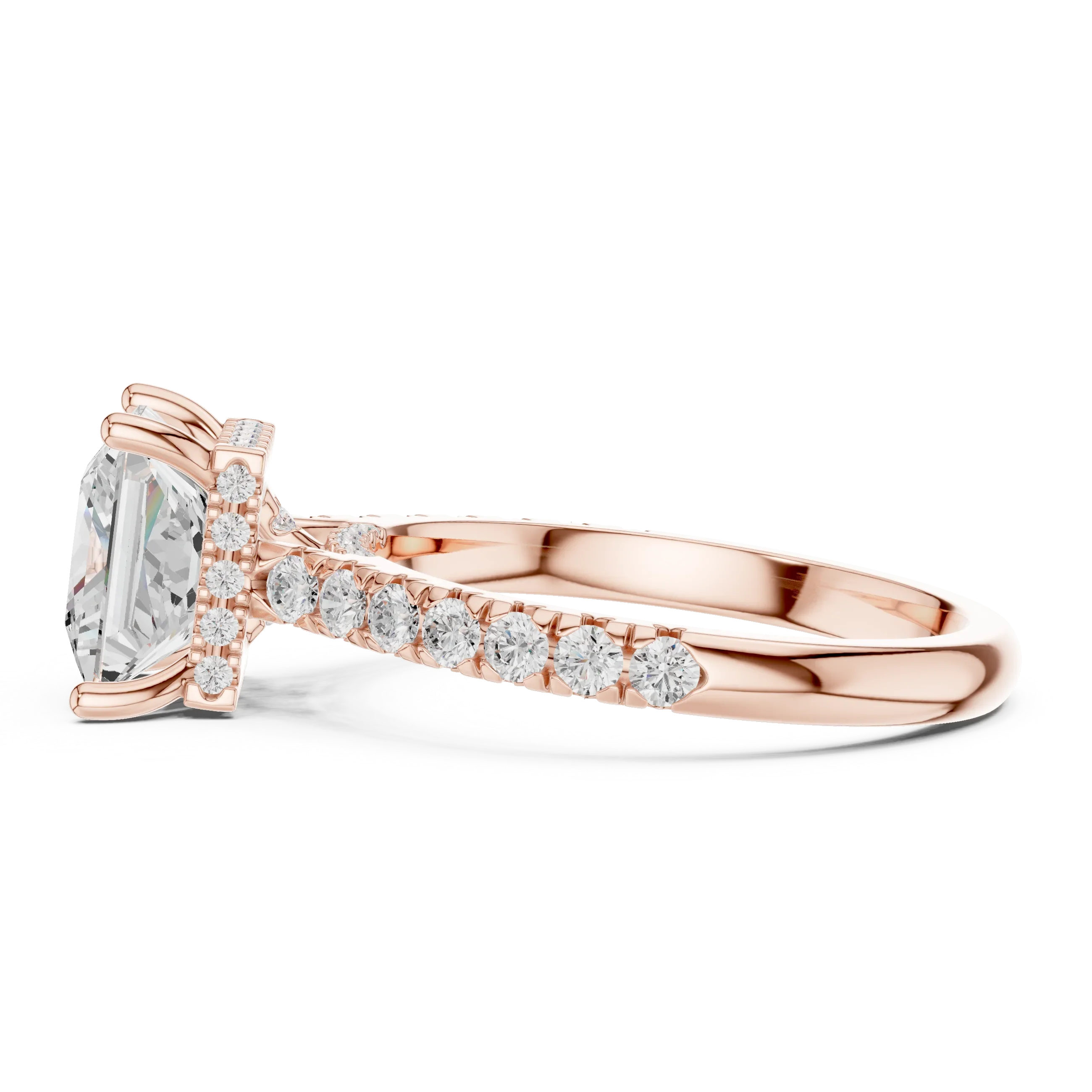 3.67 CTW Princess Moissanite Cathedral Engagement Diamond Ring with Slim Micropavé Band in 18K White Gold