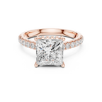 3.67 CTW Princess Moissanite Cathedral Engagement Diamond Ring with Slim Micropavé Band in 18K White Gold