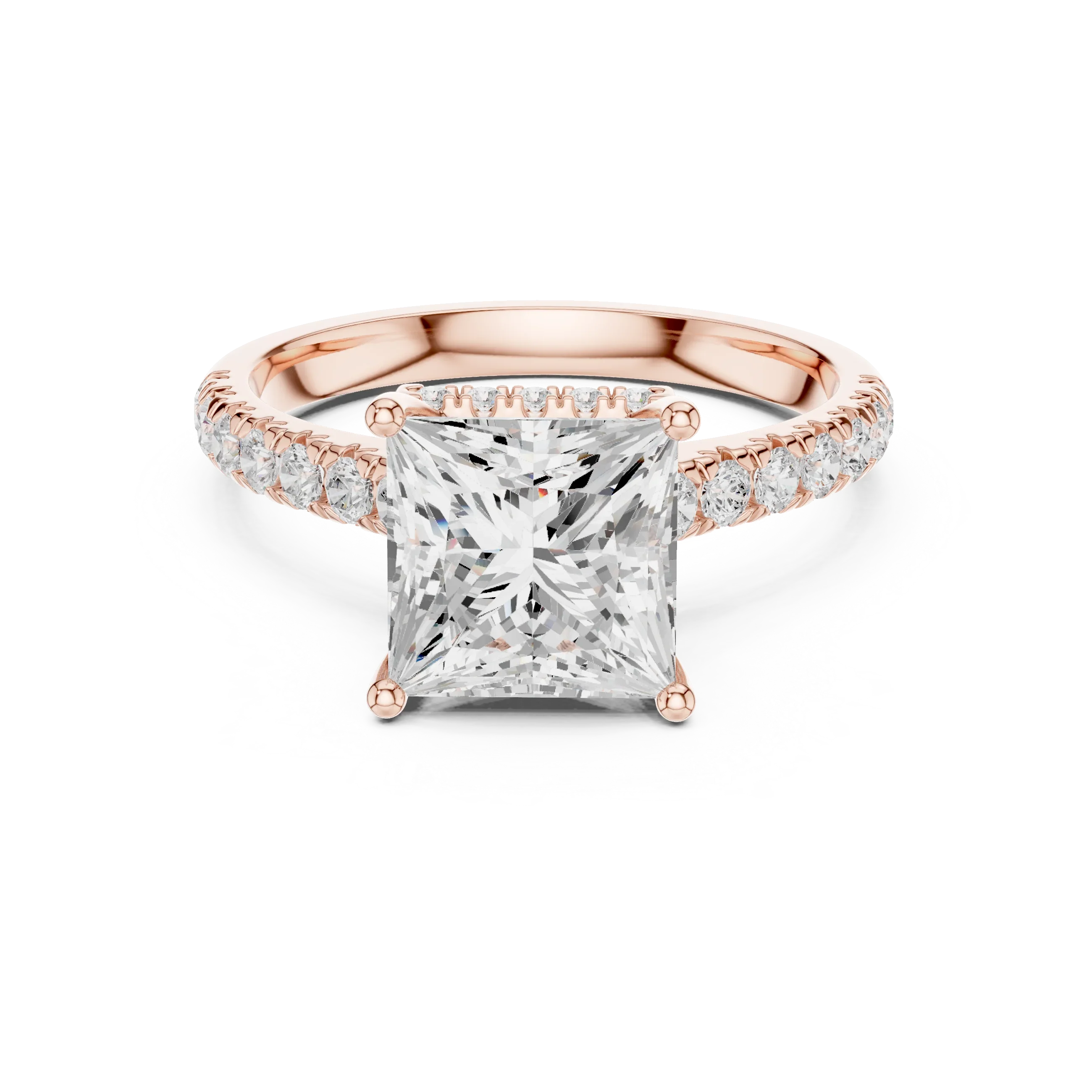 3.67 CTW Princess Moissanite Cathedral Engagement Diamond Ring with Slim Micropavé Band in 18K White Gold