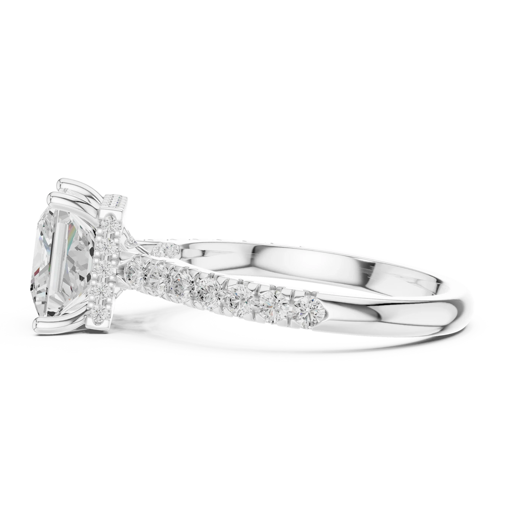 3.67 CTW Princess Moissanite Cathedral Engagement Diamond Ring with Slim Micropavé Band in 18K White Gold