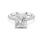 3.67 CTW Princess Moissanite Cathedral Engagement Diamond Ring with Slim Micropavé Band in 18K White Gold