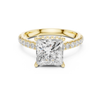 3.67 CTW Princess Moissanite Cathedral Engagement Diamond Ring with Slim Micropavé Band in 18K White Gold