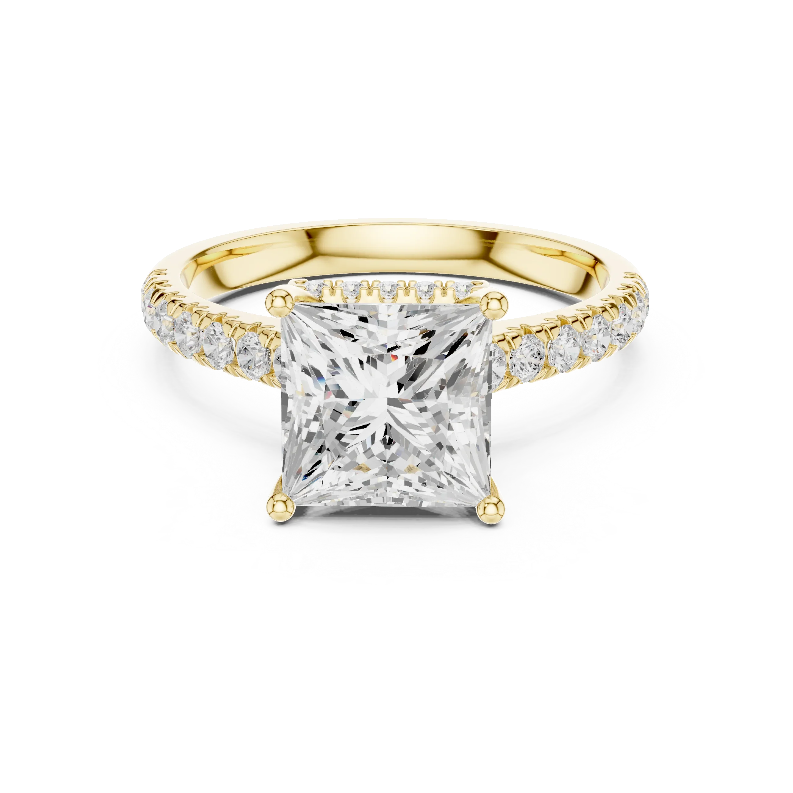 3.67 CTW Princess Moissanite Cathedral Engagement Diamond Ring with Slim Micropavé Band in 18K White Gold