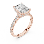 3.67 CTW Radiant Moissanite Cathedral Engagement Diamond Ring with Slim Micropavé Band in 18K White Gold
