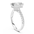 3.67 CTW Radiant Moissanite Cathedral Engagement Diamond Ring with Slim Micropavé Band in 18K White Gold