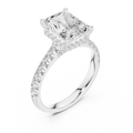 3.67 CTW Radiant Moissanite Cathedral Engagement Diamond Ring with Slim Micropavé Band in 18K White Gold