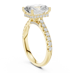 3.67 CTW Radiant Moissanite Cathedral Engagement Diamond Ring with Slim Micropavé Band in 18K White Gold