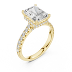 3.67 CTW Radiant Moissanite Cathedral Engagement Diamond Ring with Slim Micropavé Band in 18K White Gold