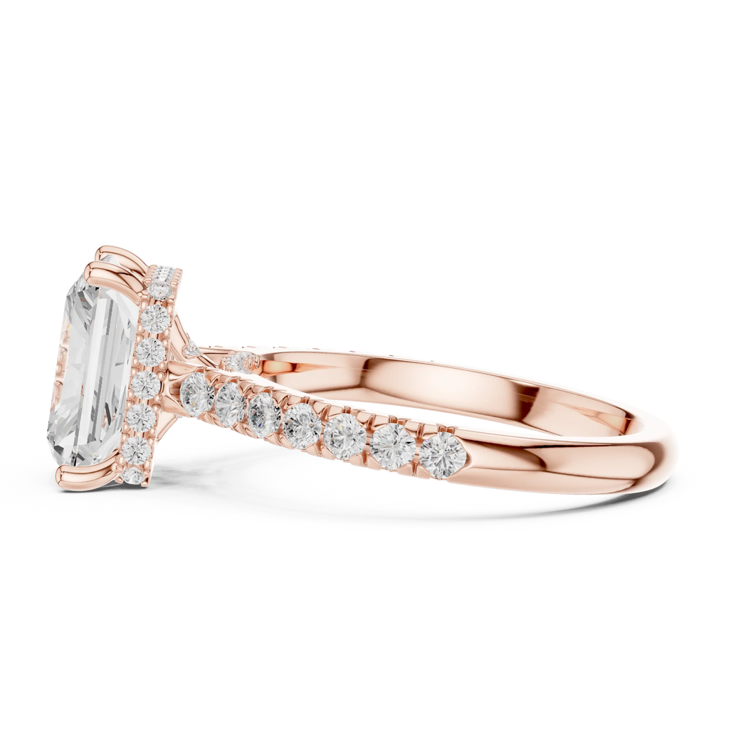 3.67 CTW Radiant Moissanite Cathedral Engagement Diamond Ring with Slim Micropavé Band in 18K White Gold