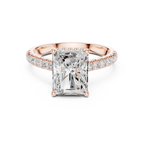 3.67 CTW Radiant Moissanite Cathedral Engagement Diamond Ring with Slim Micropavé Band in 18K White Gold