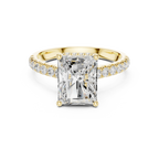 3.67 CTW Radiant Moissanite Cathedral Engagement Diamond Ring with Slim Micropavé Band in 18K White Gold