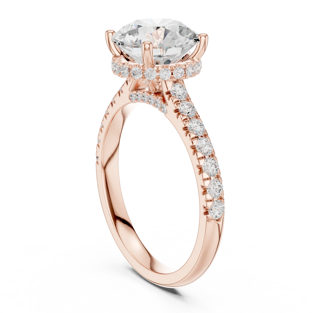 3.67 CTW Round Moissanite Cathedral Engagement Diamond Ring with Slim Micropavé Band in 18K White Gold
