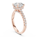 3.67 CTW Round Moissanite Cathedral Engagement Diamond Ring with Slim Micropavé Band in 18K White Gold