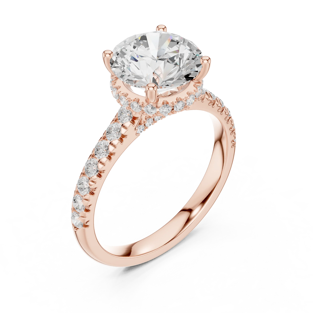 3.67 CTW Round Moissanite Cathedral Engagement Diamond Ring with Slim Micropavé Band in 18K White Gold