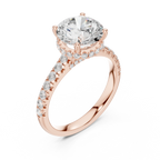 3.67 CTW Round Moissanite Cathedral Engagement Diamond Ring with Slim Micropavé Band in 18K White Gold