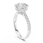 3.67 CTW Round Moissanite Cathedral Engagement Diamond Ring with Slim Micropavé Band in 18K White Gold