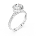 3.67 CTW Round Moissanite Cathedral Engagement Diamond Ring with Slim Micropavé Band in 18K White Gold