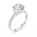 3.67 CTW Round Moissanite Cathedral Engagement Diamond Ring with Slim Micropavé Band in 18K White Gold