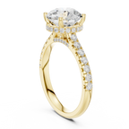3.67 CTW Round Moissanite Cathedral Engagement Diamond Ring with Slim Micropavé Band in 18K White Gold