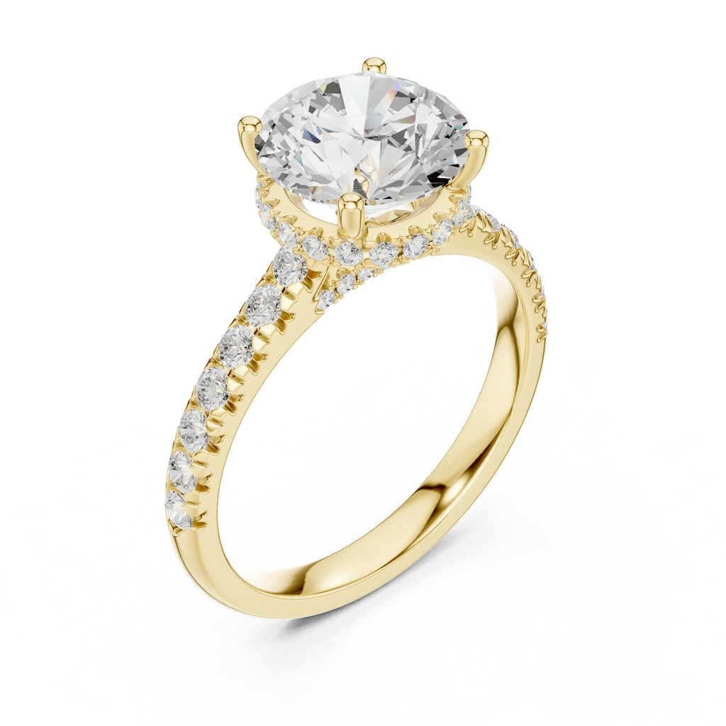 3.67 CTW Round Moissanite Cathedral Engagement Diamond Ring with Slim Micropavé Band in 18K White Gold