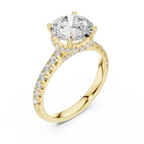 3.67 CTW Round Moissanite Cathedral Engagement Diamond Ring with Slim Micropavé Band in 18K White Gold