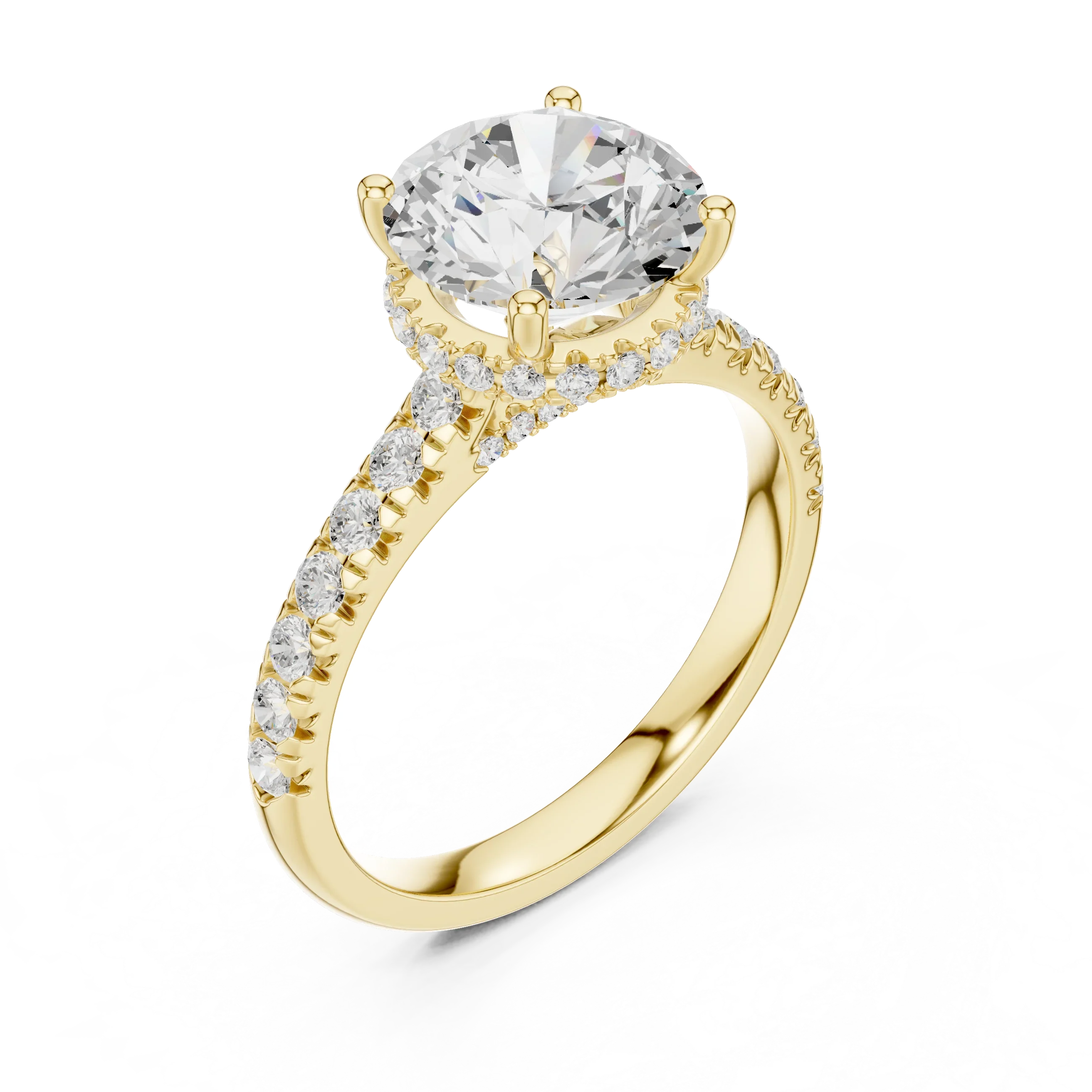 3.67 CTW Round Moissanite Cathedral Engagement Diamond Ring with Slim Micropavé Band in 18K White Gold