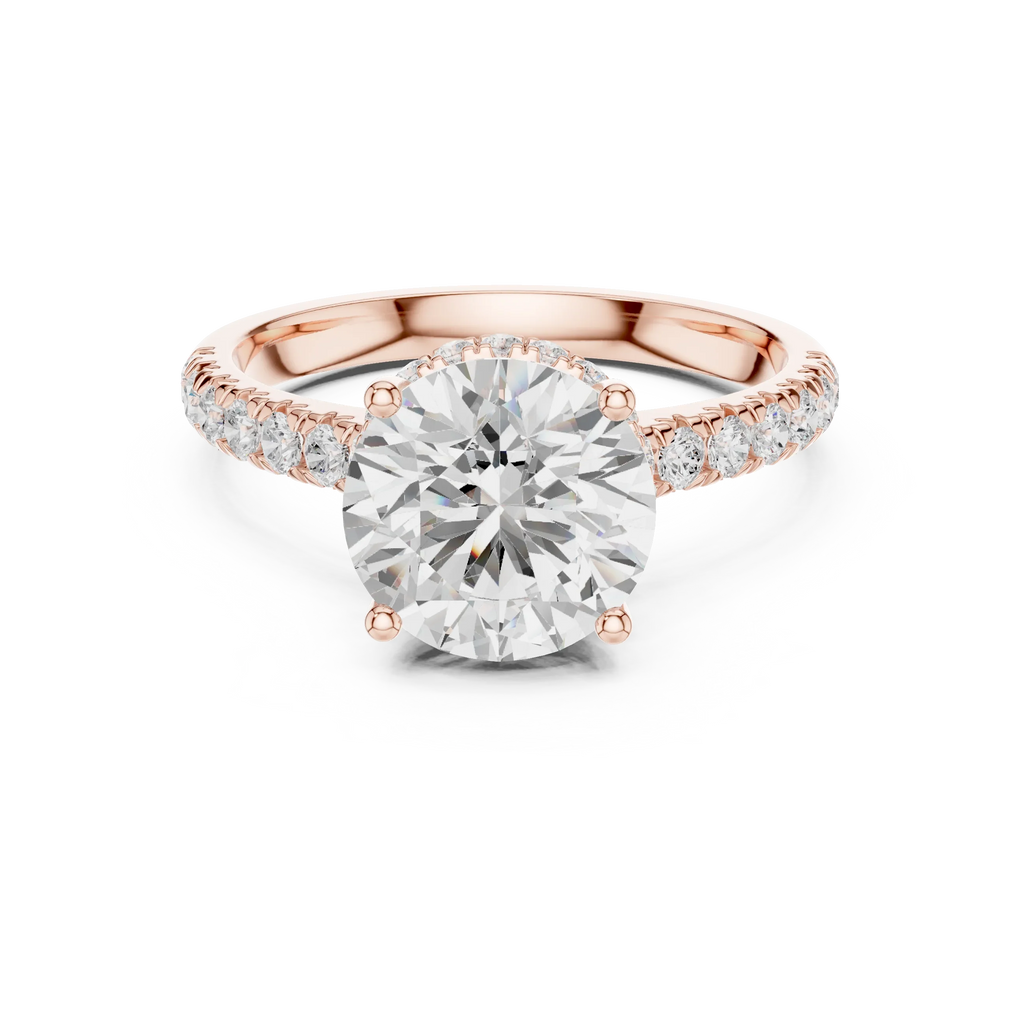 3.67 CTW Round Moissanite Cathedral Engagement Diamond Ring with Slim Micropavé Band in 18K White Gold