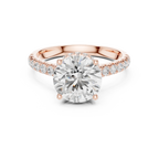3.67 CTW Round Moissanite Cathedral Engagement Diamond Ring with Slim Micropavé Band in 18K White Gold
