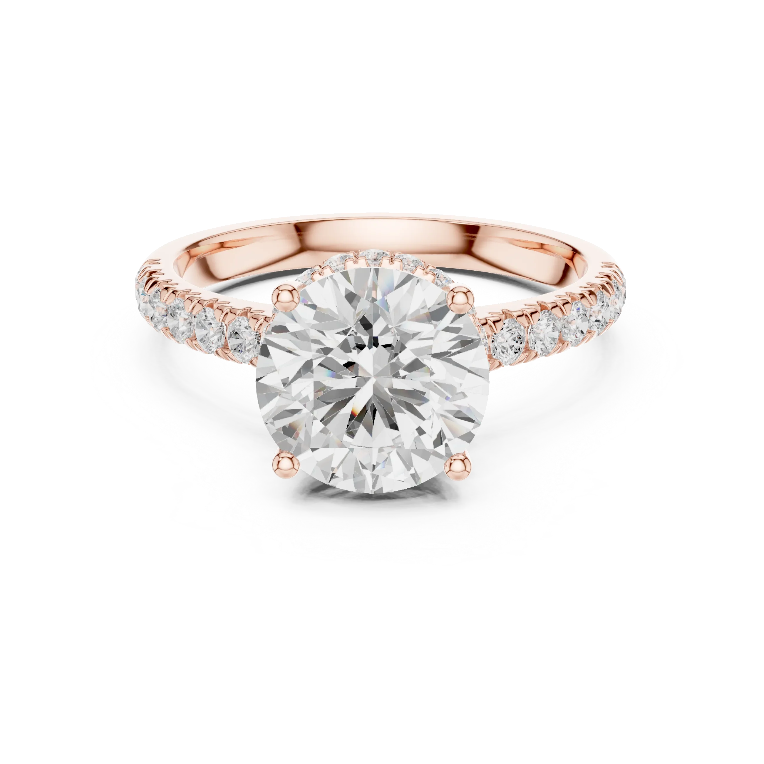 3.67 CTW Round Moissanite Cathedral Engagement Diamond Ring with Slim Micropavé Band in 18K White Gold