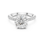 3.67 CTW Round Moissanite Cathedral Engagement Diamond Ring with Slim Micropavé Band in 18K White Gold