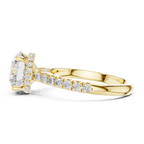 3.67 CTW Round Moissanite Cathedral Engagement Diamond Ring with Slim Micropavé Band in 18K White Gold