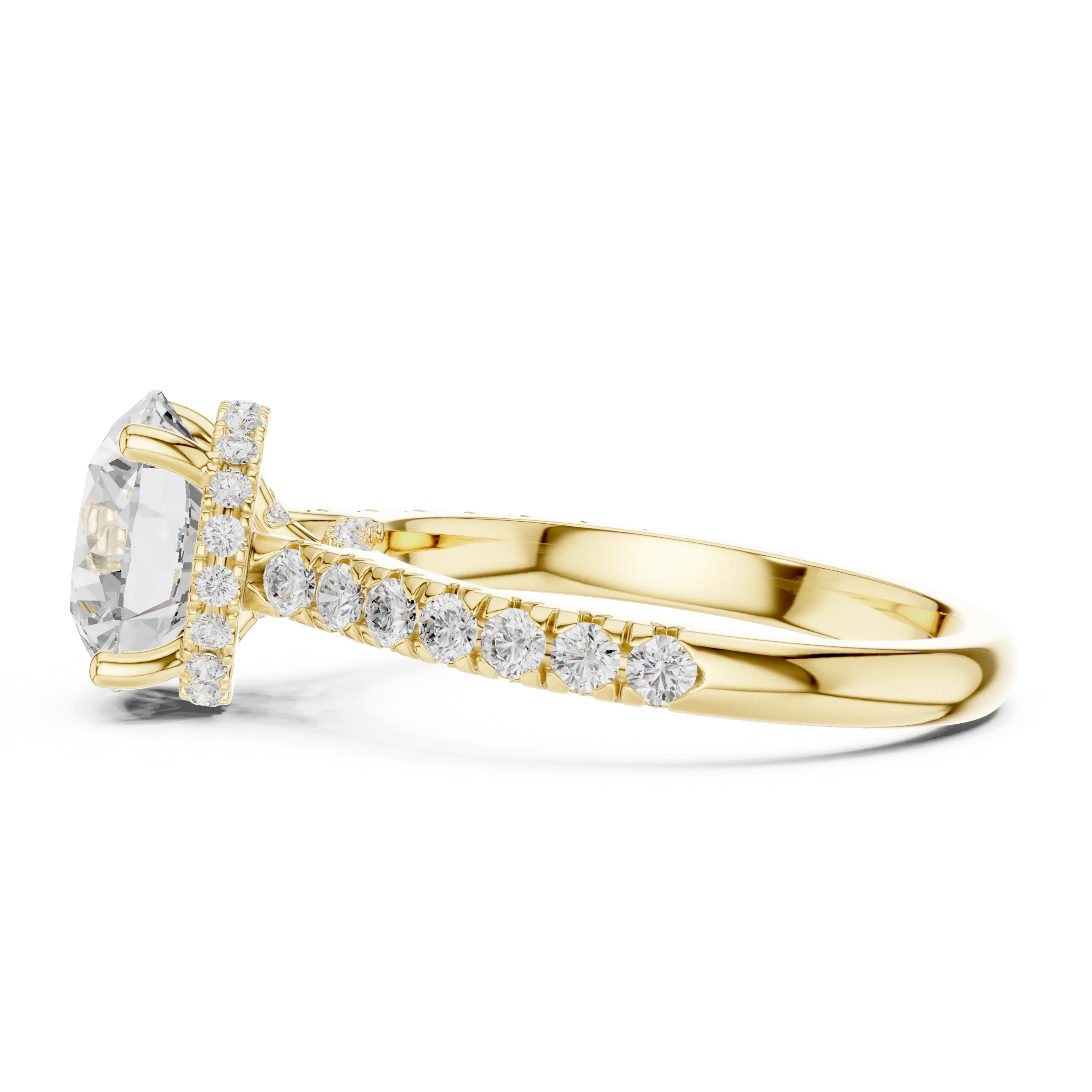3.67 CTW Round Moissanite Cathedral Engagement Diamond Ring with Slim Micropavé Band in 18K White Gold
