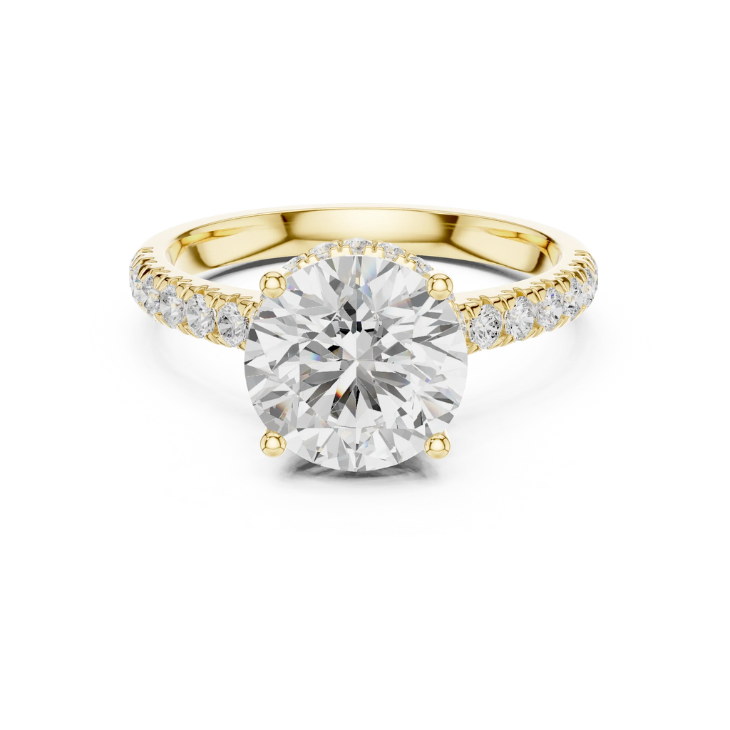 3.67 CTW Round Moissanite Cathedral Engagement Diamond Ring with Slim Micropavé Band in 18K White Gold