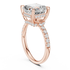 10K White Gold 4.58 CTW Asscher Moissanite Double Hidden Halo Cathedral Engagement Diamond Ring