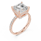 10K White Gold 4.58 CTW Asscher Moissanite Double Hidden Halo Cathedral Engagement Diamond Ring