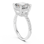 10K White Gold 4.58 CTW Asscher Moissanite Double Hidden Halo Cathedral Engagement Diamond Ring