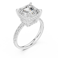 10K White Gold 4.58 CTW Asscher Moissanite Double Hidden Halo Cathedral Engagement Diamond Ring