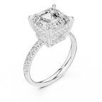 10K White Gold 4.58 CTW Asscher Moissanite Double Hidden Halo Cathedral Engagement Diamond Ring