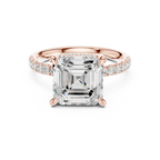 10K White Gold 4.58 CTW Asscher Moissanite Double Hidden Halo Cathedral Engagement Diamond Ring