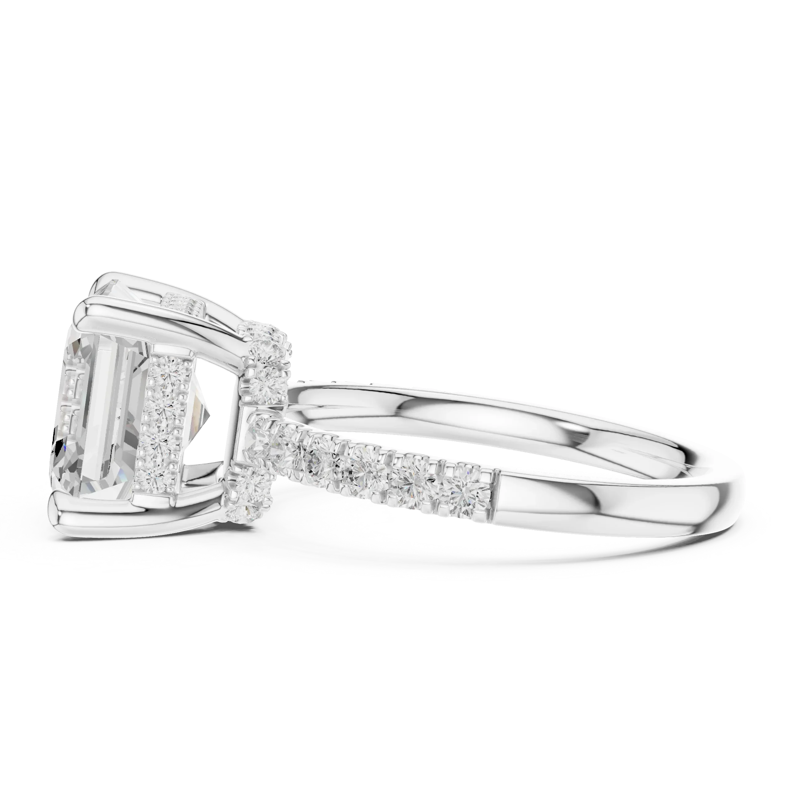10K White Gold 4.58 CTW Asscher Moissanite Double Hidden Halo Cathedral Engagement Diamond Ring