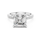 10K White Gold 4.58 CTW Asscher Moissanite Double Hidden Halo Cathedral Engagement Diamond Ring