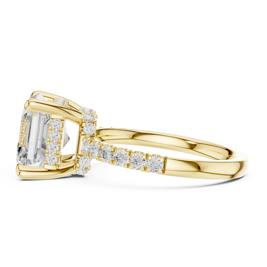 10K White Gold 4.58 CTW Asscher Moissanite Double Hidden Halo Cathedral Engagement Diamond Ring