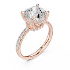 10K White Gold 4.58 CTW Cushion Moissanite Double Hidden Halo Cathedral Engagement Diamond Ring